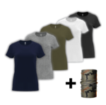 zestaw pięciu damskich wojskowych koszulek bawełnianych mix kolorów + komin (5pak)