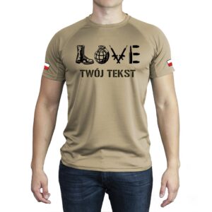 męska koszulka techniczna piaskowa love dowolny napis