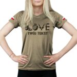 damska koszulka techniczna piaskowa love dowolny napis