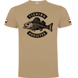 męska koszulka bawełniana na ryby piaskowa FISHING ADDICTED