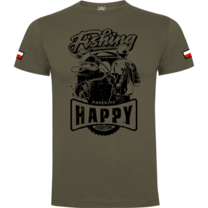 męska koszulka bawełniana na ryby khaki MAKES ME HAPPY EVERYTIME  FISHING TIME