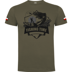 męska koszulka bawełniana na ryby khaki FISHING TIME