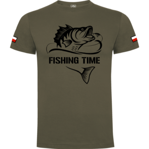 męska koszulka bawełniana na ryby khaki FISHING TIME