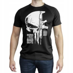 męska koszulka techniczna czarna punisher grot