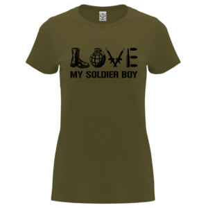 damska koszulka bawełniana khaki love my soldier boy